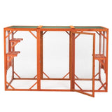 ZNTS Wooden Cat House, Outdoor Cat Cage with Water-proof Asphalt Planks and Cat Perches, Orange W2181P151887