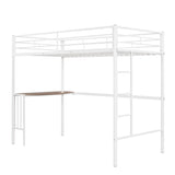 Twin Metal Loft Bed with Desk, Ladder and Guardrails, Loft Bed for Bedroom, White MF286452AAK