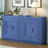 TREXM Vintage Distressed 4-Door Sideboard with Adjustable Shelves and Geometric Pattern for Dining GL-N715P198323M