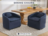 059-Set of 1 Chenille Fabric Dining Armchair With Back Cushion and Universal Wheels,Blue W527P242556