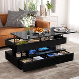 U-Can Lift-Top Coffee Table with 2 Drawers, Modern Coffee Table with Adequate Hidden Compartment, N724P290058B