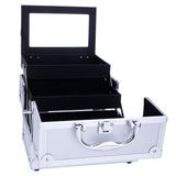 SM-2176 Aluminum Makeup Train Case Jewelry Box Cosmetic Organizer with Mirror 9"x6"x6" Silver 66231158