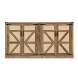 65-Inch Rustic Oak Color Faux Rattan Sideboard, Barn Door Rustic Style Sideboard, Living Room, W2702P184359