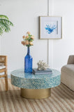 35x35x16" Unique Hyperion Capiz Inlay Drum Coffee Table with Gold Pedestal Base W2078P154261