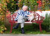 Outdoor Cast Aluminum Patio Bench, Porch Bench Chair with Curved Legs Rose Pattern, Red 57565215