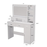 White dressing table with LED 3-color illuminated mirror and power outlet, dressing table with W1320P186696