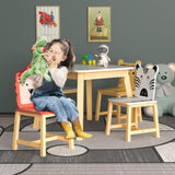 ZNTS 5 Piece Kiddy Table and Chair Set , Kids Wood Table with 4 Chairs Set Cartoon Animals 14281906