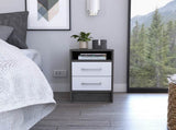 Smokey Oak and White 2-Drawer 1-Shelf Rectangle Nightstand B06280355