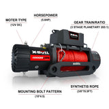 ZNTS X-BULL Electric Winch 10000 LBS 12V Synthetic Rope Load Capacity Red Rope Jeep Towing Truck Off Road W121848105
