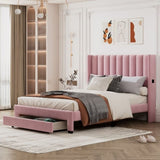 ZNTS Queen Size Storage Bed Velvet Upholstered Platform Bed with a Big Drawer - Pink WF296854AAH