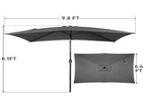10 x 6.5 FT Square Patio Umbrella, Tilting Outdoor Sun Shade Umbrella with 6 Iron Ribs & Iron Pole, 19146817