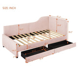 Twin Size L-Shaped Corduroy Daybed,Upholstered Bed Frame with 2 Storage Drawers,Pink N733P171470H