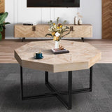 Wood Octagonal Vintage Patchwork Craft Farmhouse 30 Inch Wooden Top Cross Metal Legs Coffee W1445P193126
