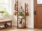 Coat Rack Freestanding, Solid Wood Rotary Coat Rack with 3 Storage Shelves & 9 Hooks, Coat Tree for W3204P577705