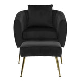 Velvet Accent Chair Set Barrel Chair with Ottoman Modern Club Chair Reading Armchair with Lumbar 57668253