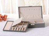 2 Layer Jewelry Box PU Leather Jewelry Organizer Case Storage with Drawer Grey 14040402