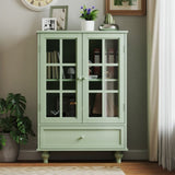 Minimalism Buffet Cabinet with Double Glass Doors and Drawer, Modern Wooden Storage Sideboard W2557P262926