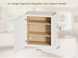 21" White Shaker Solid Wood Singel door Wall Cabinet, 2 adjustable shelves, softclose hinges, RTA W5662P465990