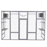 Wooden Cat Enclosure with 6 Jumping Platforms, 2 Cat Condos, Cat Bridge and Scratching Board, Gray W2181P198549