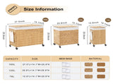 165L 3-Section Laundry with Lid and Wheels, Woven Natural Water Hyacinth Rolling Laundry 87264683