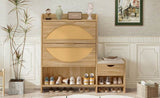 47.2" Shoe Storage Cabinet Rattan Shoe Storage Organizer With 2 Flip Drawers, a Storage Drawer and a N719P228419D