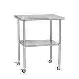 Stainless Steel Table 24 x 30 Inches Metal Work Table Adjustable Undershelves With wheels for W1192P326239