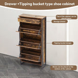 Shoe Cabinet with 3 Flip Drawers, Slim Freestanding Hidden Organizer with Drawer, metal handle W2948P245242
