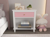 26.77''H Wooden Nightstand with One Drawer One Shelf for Kids, Adults, Pink 61855296