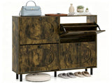 Rustic Brown Narrow Shoe Cabinet 4 FlipUp Hidden Drawers, Slim Freestanding Shoe Organizer 06532041