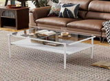 Modern Coffee Table, Tempered Glass Tabletop, Rectangle Coffee Table with Sturdy MDF Base and White 66473538
