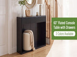 63" Fluted Console Table with 3 Drawers, Long Sofa Table Behind Couch for Living Room, Hallway, W2917P542461