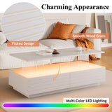 Modern White Rectangular LED Lights Coffee Table with 2 drawers in 47.2" N735P250962K