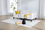 Elena Twin Size Beige Velvet Upholstered Daybed, Ribbed Tufted Backrest, Daybed in Lavish Modern B083P152010