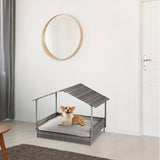 ZNTS Wicker Dog House, Elevated Rattan Dog Bed with Canopy and Washable Cushion Cover, Indoor Outdoor 91931559