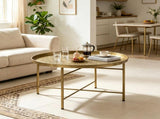 24 Inch Round Coffee Table for Living Room, Hammered Tray Top Center Table with Metal Frame for 32765885