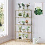 five-layer display stand without wheels with adjustable feet, free adjustment of layer spacing, 88023048