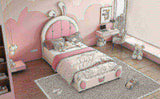 Twin Size Upholstered Platform Bed with Rabbit Shaped Headboard, White WF323763AAK