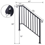 Handrails for Outdoor Steps, Fit 3 or 4 Steps Outdoor Stair Railing, Picket3 Wrought Iron Handrail, W465124224