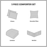 5 Piece Microfiber Ruffled Comforter Set White Queen B03596865