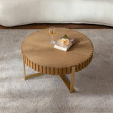 Round two-ply Coffee Table Handcrafted Relief Sturdy Pedestal Wooden Olive-Shaped Tea Table for W3081P255166