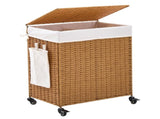 125L Laundry Hamper with Lid and Wheels, Woven Rattan Rolling Laundry Hamper 66774559