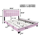 Pink Velvet Upholstered Bed Frame with Adjustable Features, Teenage Girl's Favorite Pink Collection. W1867P143798