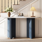 TREXM Narrow Console Table, Entryway Table with Oval Marble Top, Rustic Sofa Table with Curved Legs, N715P245728M