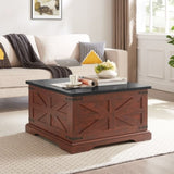 Farmhouse Coffee Table, Square Wood Table with Large Hidden Storage Compartment for Living Room, W2275P148554