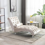 ZNTS COOMORE Velvet Chaise Lounge Indoor,Button-Tufted Upholstered Chaise Lounge Chair with Pillow for W39538682