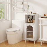 White Bathroom Floor Cabinet Wood Side Storage Organizer with Adjustable Shelf Bathroom Storage, 46360807