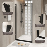 34"x 72" Pivot Shower Door, Matte Black Aluminum Frame, Half Frame ,1/4" Tempered Glass W1675P295822