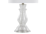 Bishop 24" Contemporary Glass Table Lamp in Clear Seeded Glass, Brushed Nickel and White Linen Shade B202P224033