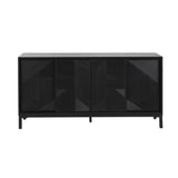 Mirod Modern Geometric Accent Cabinet,Vertical Striped Design with Sliding Doors,High-Quality Wood N760P253319B