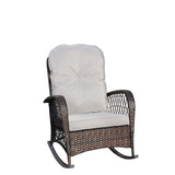 Outdoor Wicker Rocking Chair with Wide Seat, Thick, Soft Cushion, Rattan Rocker w/Steel Frame, High W209P268007